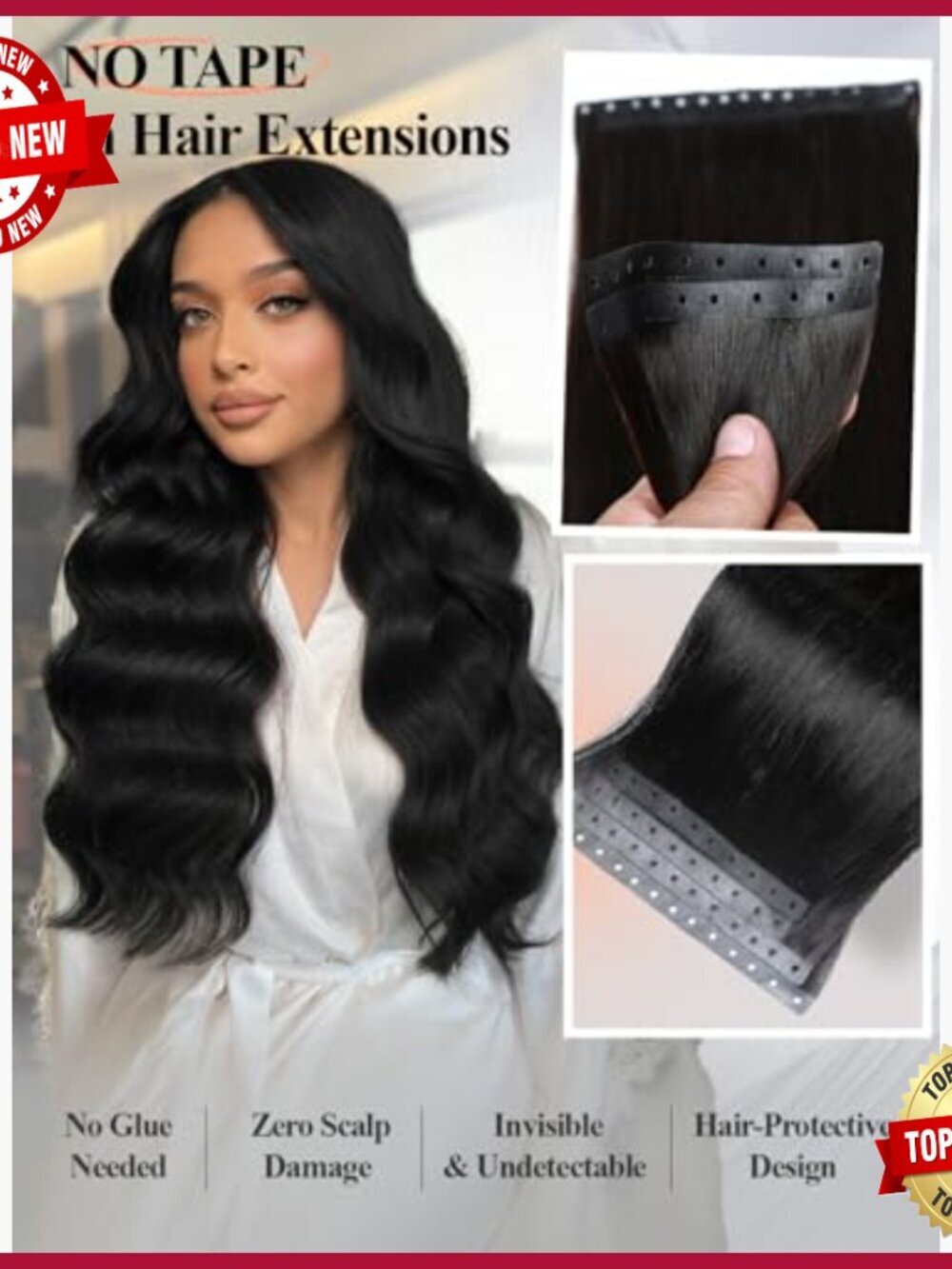 Human Hair Extensions 22 Inch Invisible Weft Glueless 40g 4Pcs - Picture 3 of 6